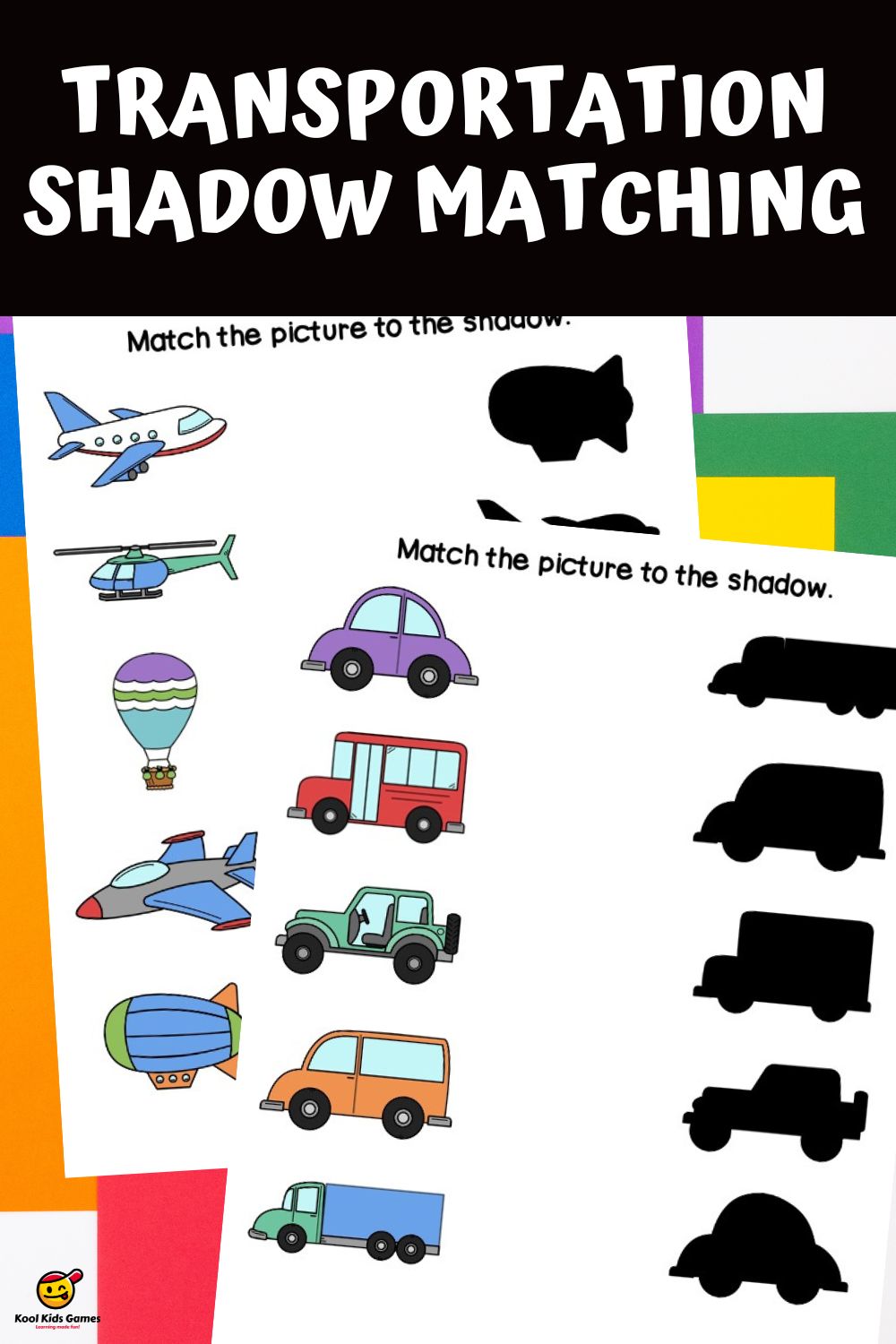 Besides using this Vehicles Shadow Matching Game in the traditional way, you can also use it to make memory cards, play partner games and more! You can also talk about all the different types of transportation included in this printable shadow matching worksheet. This free shadow match printable is the perfect addition to your transportation thematic unit!