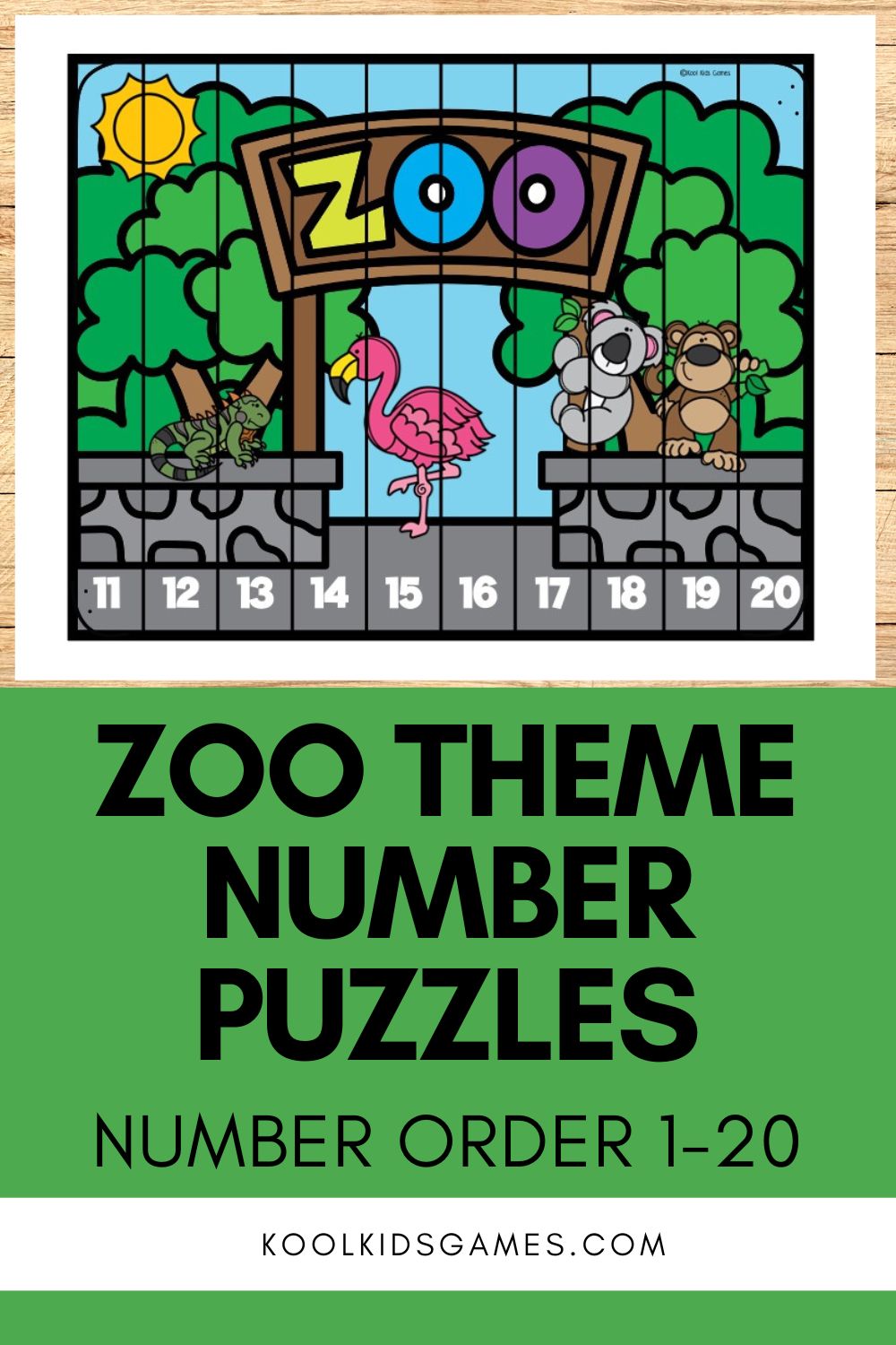 This zoo animals number strip puzzle is easy to set up as part of your zoo thematic unit. The 2 printable zoo number puzzles included will help your students master being able to write the cardinal numbers 1-20 in magnitude order. SImply print the number order puzzle you wish to use, cut them up and put the strips back together again using either the picture as a clue or using the numerals at the bottom.