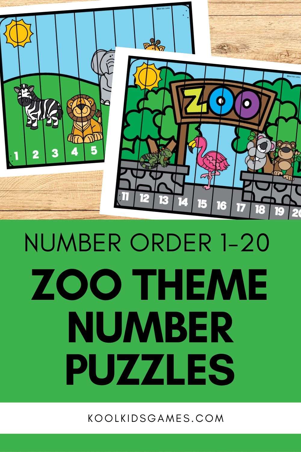 This zoo animals number strip puzzle is easy to set up as part of your zoo thematic unit. The 2 printable zoo number puzzles included will help your students master being able to write the cardinal numbers 1-20 in magnitude order. SImply print the number order puzzle you wish to use, cut them up and put the strips back together again using either the picture as a clue or using the numerals at the bottom.