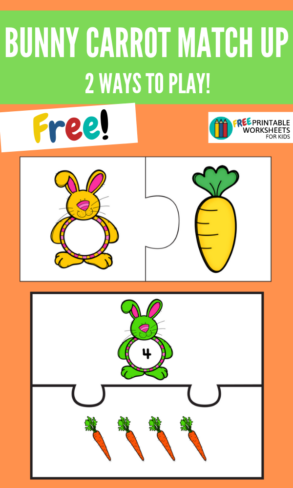 This Easter color matching activity for preschool comes with two fun activities - a bunny and carrot counting puzzle and a bunny carrot match up activity based on color. Download it free today!