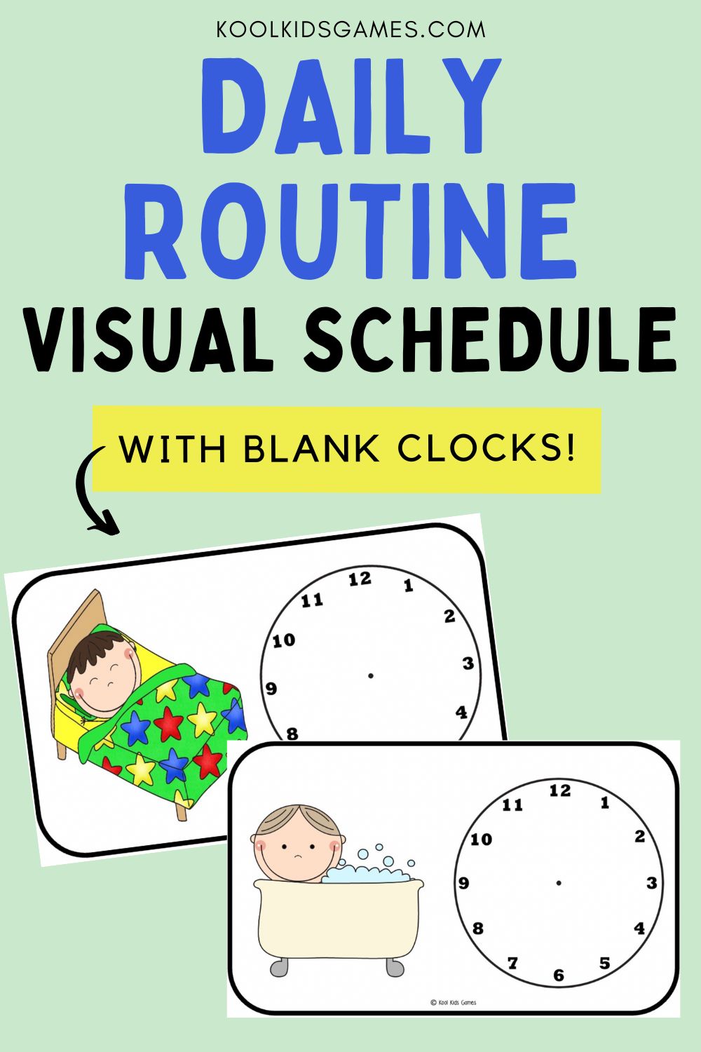 These daily routine cards are a fun way to practice learning to tell the time in first grade. It can also be used as visual routine cards for younger children. These daily schedule cards with clock faces left bank are super versatile!