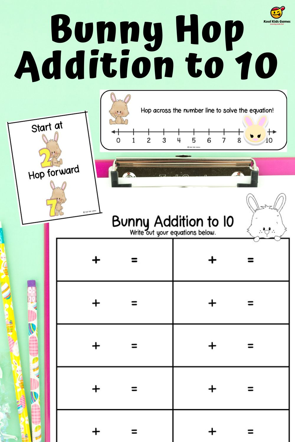 Easter is a great time to teach kindergarten: chocolate, eggs and bunnies are everywhere! Take advantage of the season with this fun, no prep bunny addition to 10 game to help your students practice number line addition and talk about Easter at the same time.