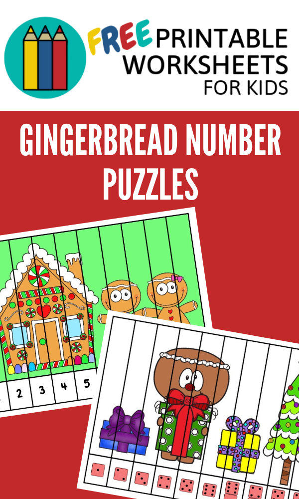 Set of 3 differentiated gingerbread-themed number puzzles including one with dice representation.