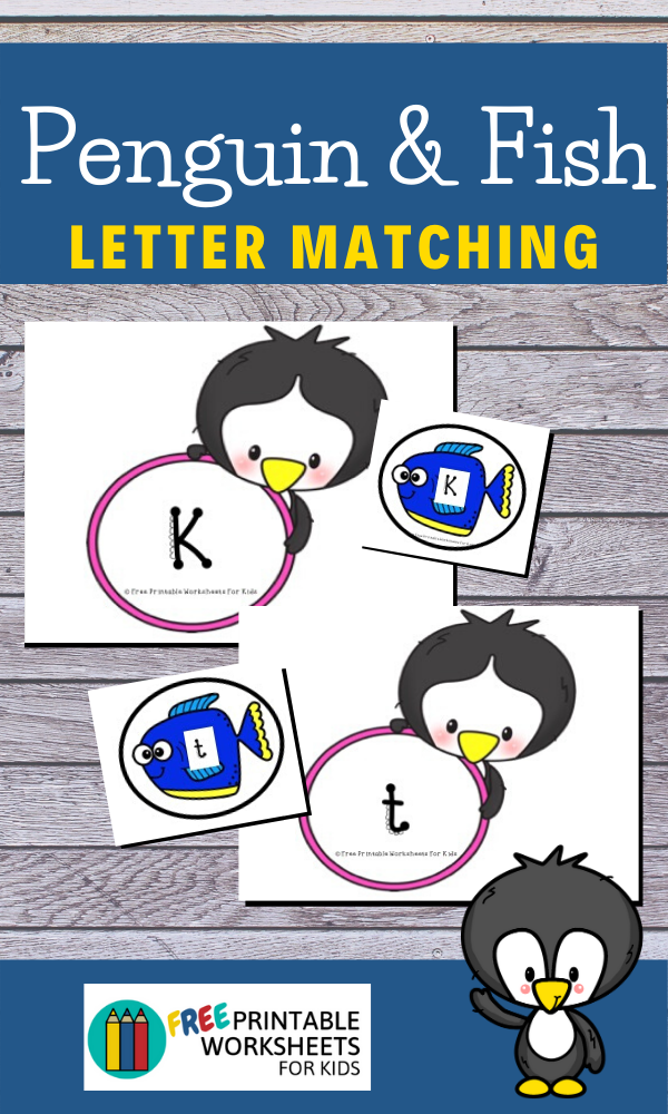 Printable penguin and fish themed game to pair up upper and lowercase letters