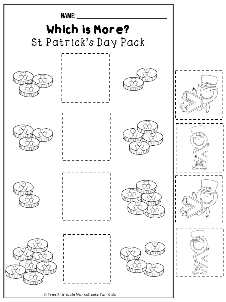 50 pages of free St Patrick’s Day themed printable worksheets for kids. Includes a variety of literacy, math and fine motor activities.