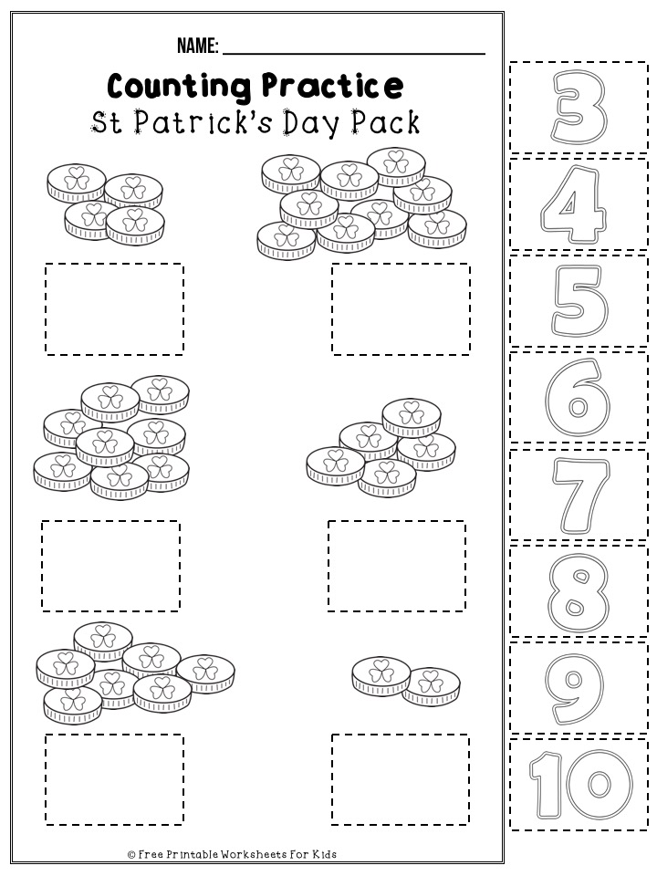 50 pages of free St Patrick’s Day themed printable worksheets for kids. Includes a variety of literacy, math and fine motor activities.