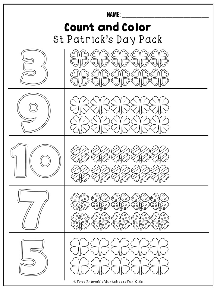 50 pages of free St Patrick’s Day themed printable worksheets for kids. Includes a variety of literacy, math and fine motor activities.