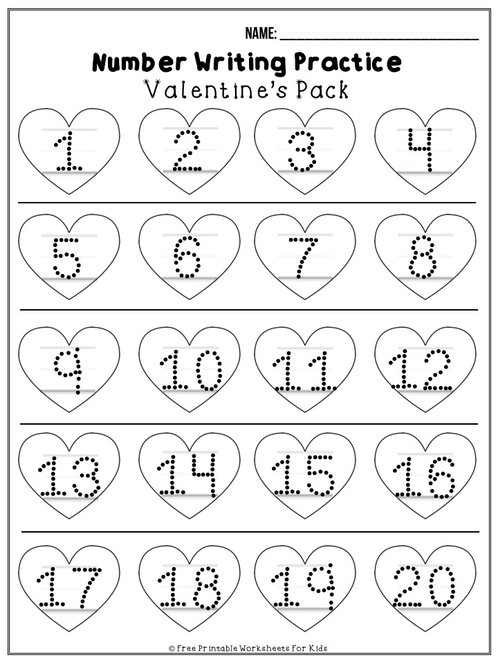 50 pages of free Valentine's themed printable worksheets for kids. Includes a variety of literacy, math and fine motor activities.