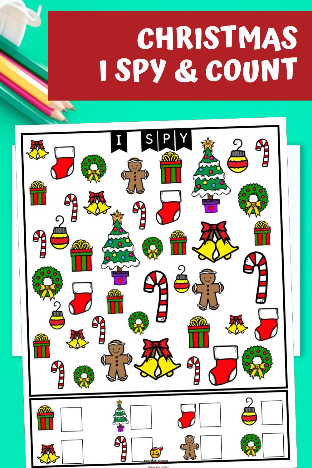 Your students will love this new Christmas I Spy game so be sure to grab it today! There are two ways to use these free printable Christmas games; either print out the full color version and have it as a quick I spy and count game, or use the black and white version for students to color in every time they find an object.