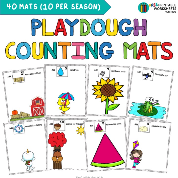 Fun Playdough Printables for Preschool and Kindergarten | Seasonal Counting Mats | Hands On Homeschool Activities | Kids Classroom Center Ideas and Worksheets #FreePrintableWorksheetsForKids #Playdough #Counting #Seasons