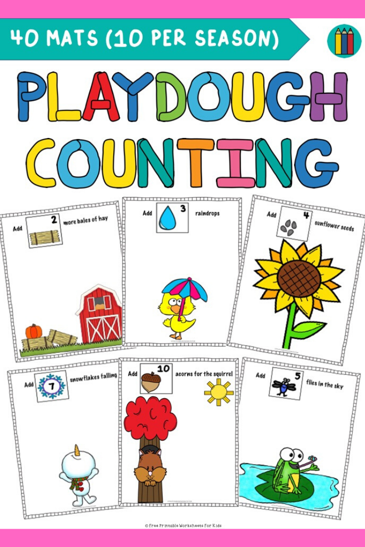 Fun Playdough Printables for Preschool and Kindergarten | Seasonal Counting Mats | Hands On Homeschool Activities | Kids Classroom Center Ideas and Worksheets #FreePrintableWorksheetsForKids #Playdough #Counting #Seasons