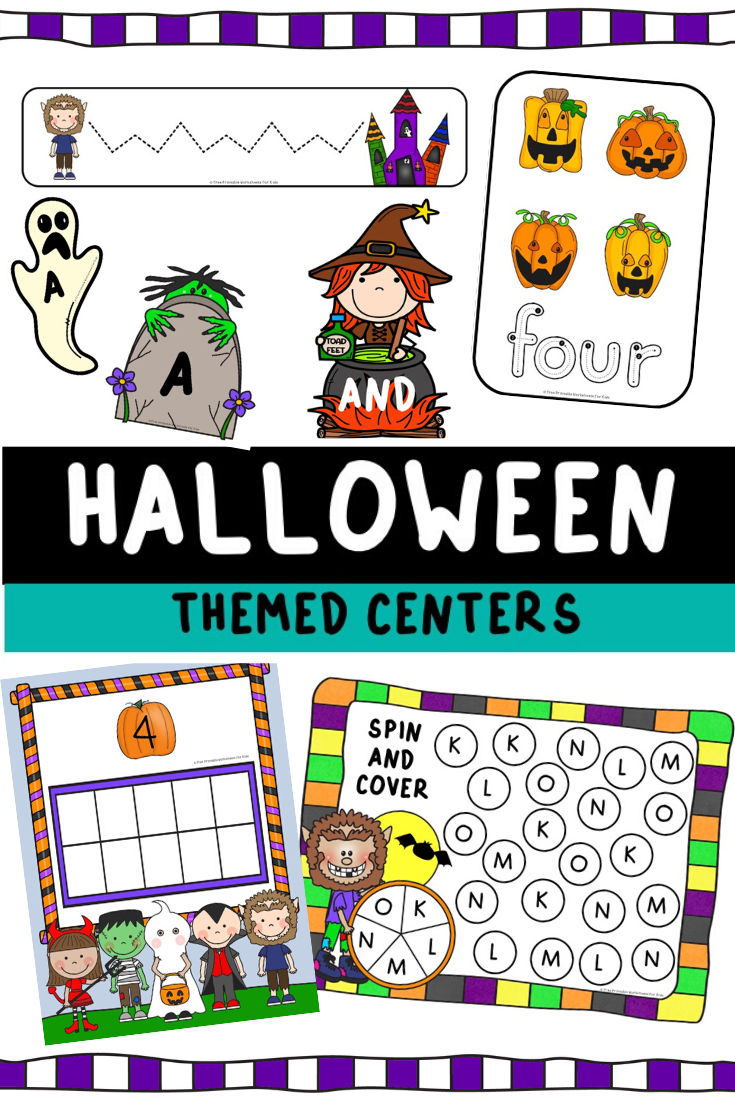 10 fun Halloween-themed literacy and math centers for preschool and kindergarten. No tricks, only treats, in this pack!