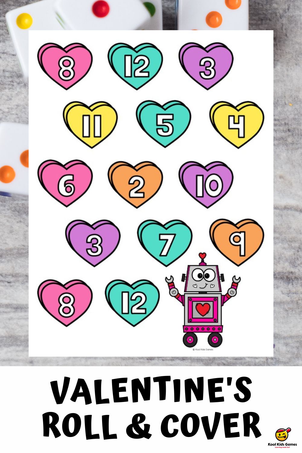 Valentine's Roll and Cover Numbers is the perfect free Valentines day math activity for kindergarten! They will learn number sense and number recognition at the same time! Add this to your collection of dice games for kindergarten today!