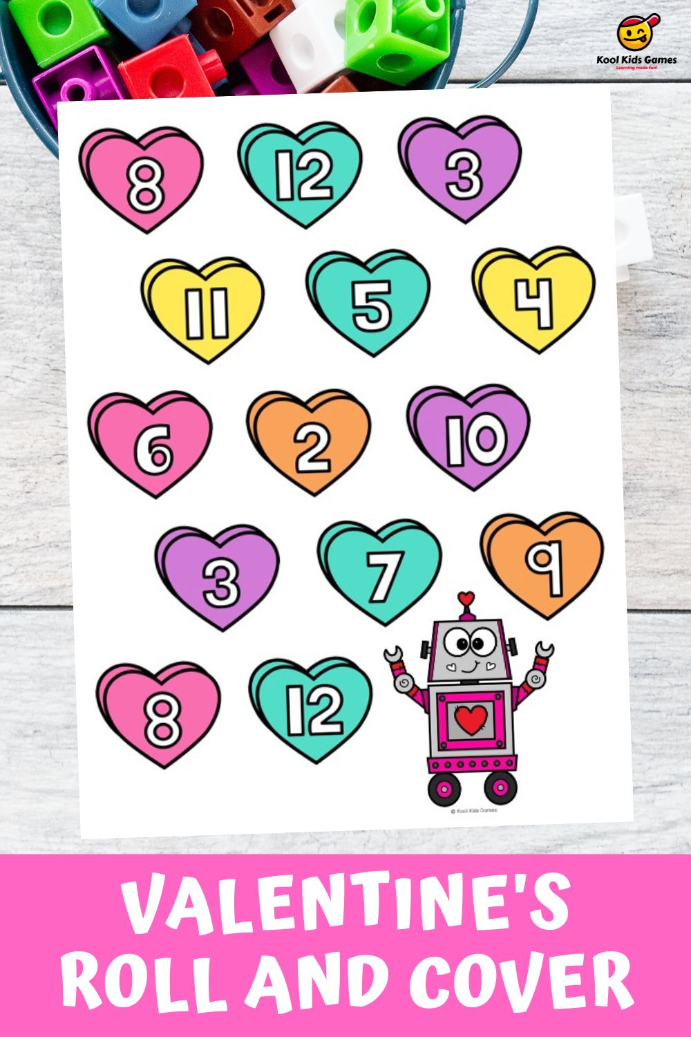 Valentine's Roll and Cover Numbers is the perfect free Valentines day math activity for kindergarten! They will learn number sense and number recognition at the same time! Add this to your collection of dice games for kindergarten today!