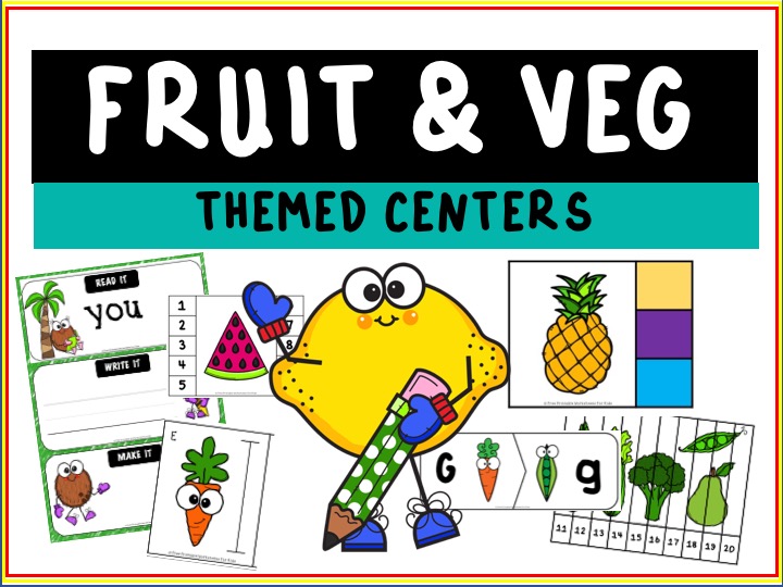 Fun Fruit and Vegetable Printables for Preschool and Kindergarten | 10 Food Literacy and Math Games | Alphabet Numbers and Fine Motor Hands-On Homeschool Activities | Kids Classroom Center Ideas #FreePrintableWorksheetsForKids #Fruit #Vegetable