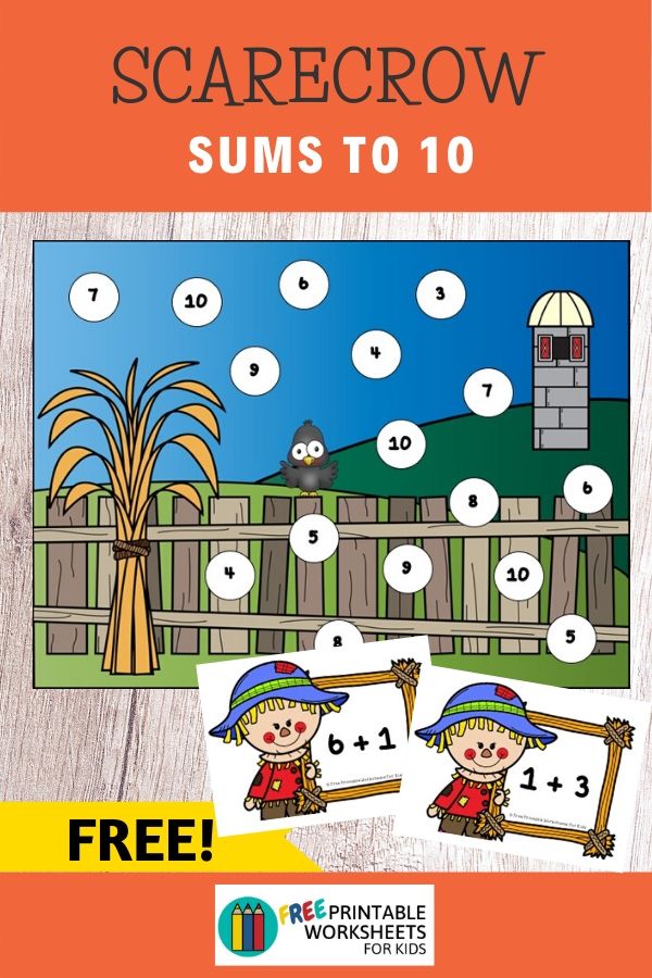 Kids will fall in love with this scarecrow theme fall math center. So quick to setup in just a few minutes, you can sit back and relax while your preschooler or kindergartener has fun learning to solve simple sums to 10.