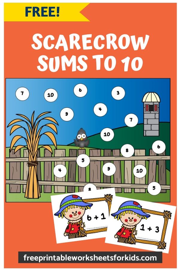 Kids will fall in love with this scarecrow theme fall math center. So quick to setup in just a few minutes, you can sit back and relax while your preschooler or kindergartener has fun learning to solve simple sums to 10.