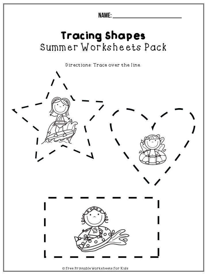 50 free pages of summer-themed fun worksheets for preschoolers and kindergarteners to work on their literacy, math and fine motor skills. Keep your kids busy during the summer holidays.