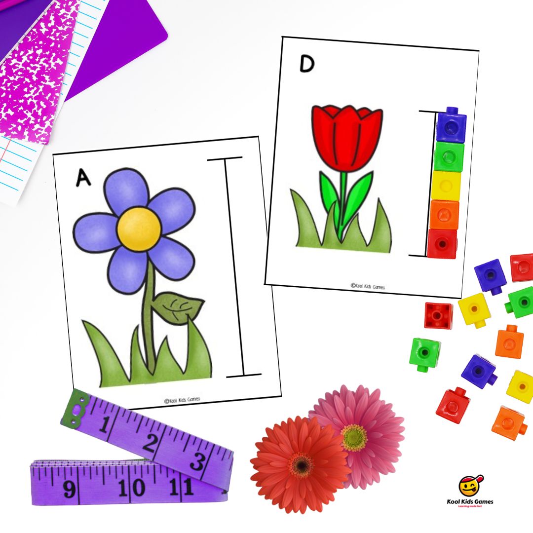 It’s not unusual for kindergarten teachers to leave teaching measurement until the last minute. However, there’s lots of excellent math skills to be developed here, from visual estimation to one to one correspondence counting skills. Check out these cute flower measurement cards that give you the opportunity to talk about how to measure accurately as well as bringing some flower power into your classroom.