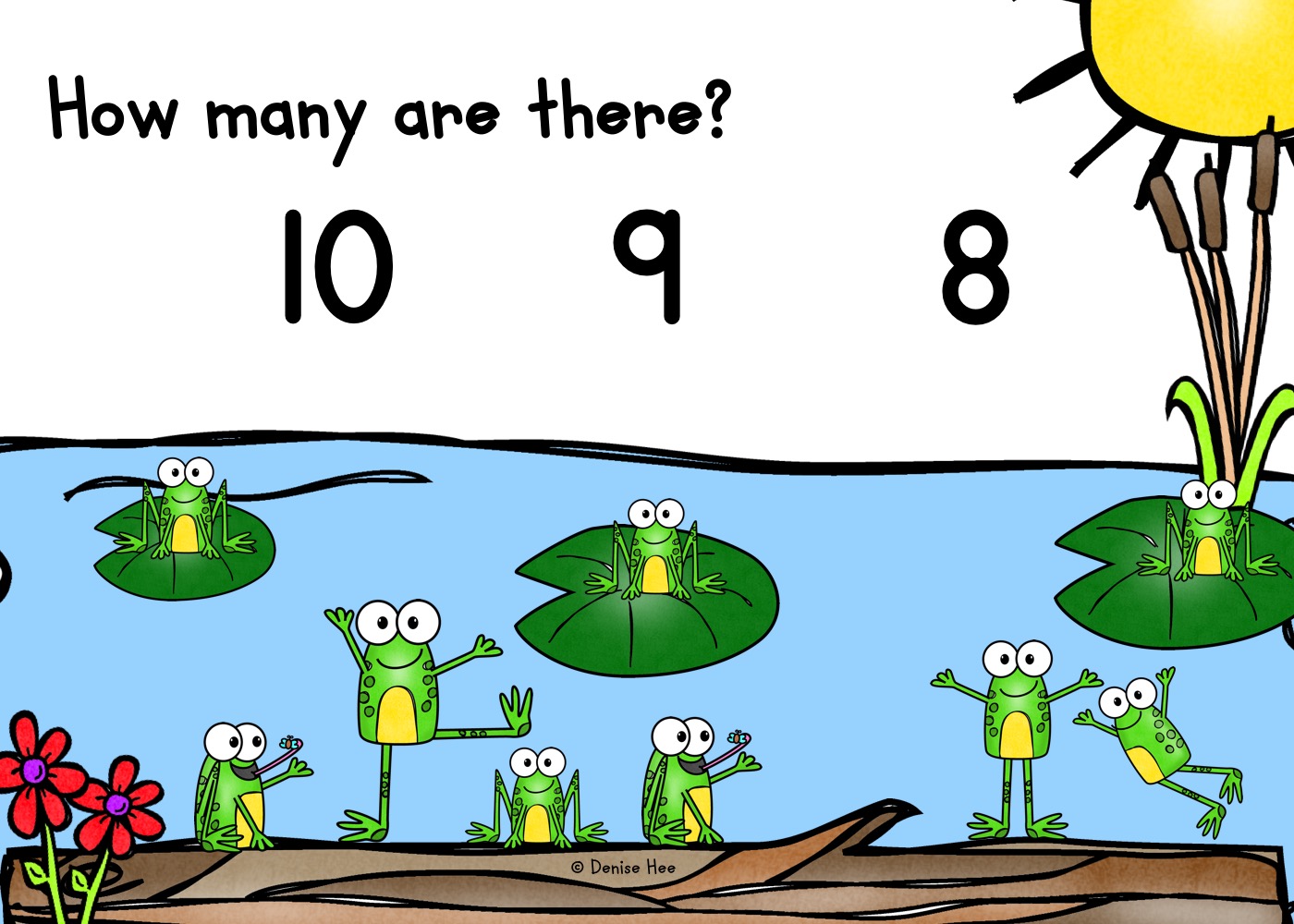 Kids will have a hopping good time playing with this adorable set of counting clip cards. Practice math while working on fine motor strength as your child counts how many frogs are by the pond.