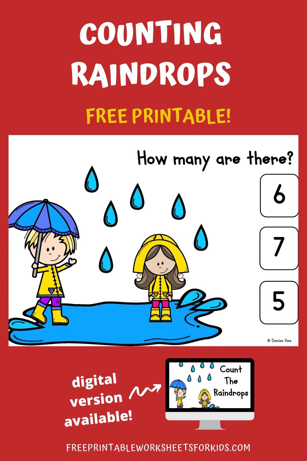 Count how many raindrops are forming those fun puddles in this spring-themed game. Kids will practice counting from 1 to 10 while strengthening fine motor muscles with this set of clipcards.