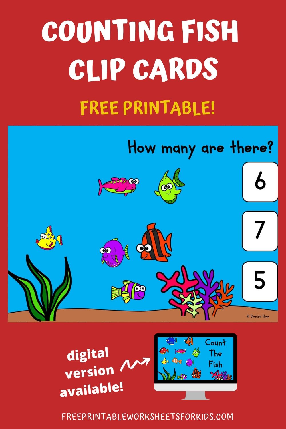 Dive into the ocean and count how many colorful fish you can see! Kids will love clipping the correct answer and they will be so good at counting to 10 by the end of this game. This set of clip cards is perfect for summertime.