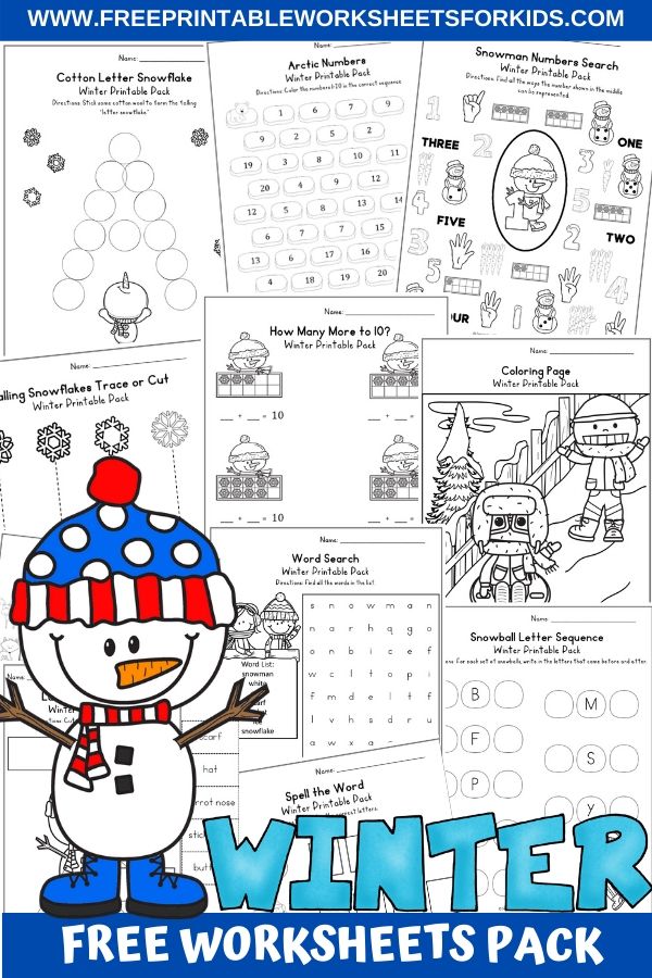 Fun Winter Printables for Preschool and Kindergarten | Snow Themed Number Games | Hands On Literacy Homeschool Activities | Kids Classroom Center Ideas and Worksheets #FreePrintableWorksheetsForKids #winter #snowman #polar #january #packet