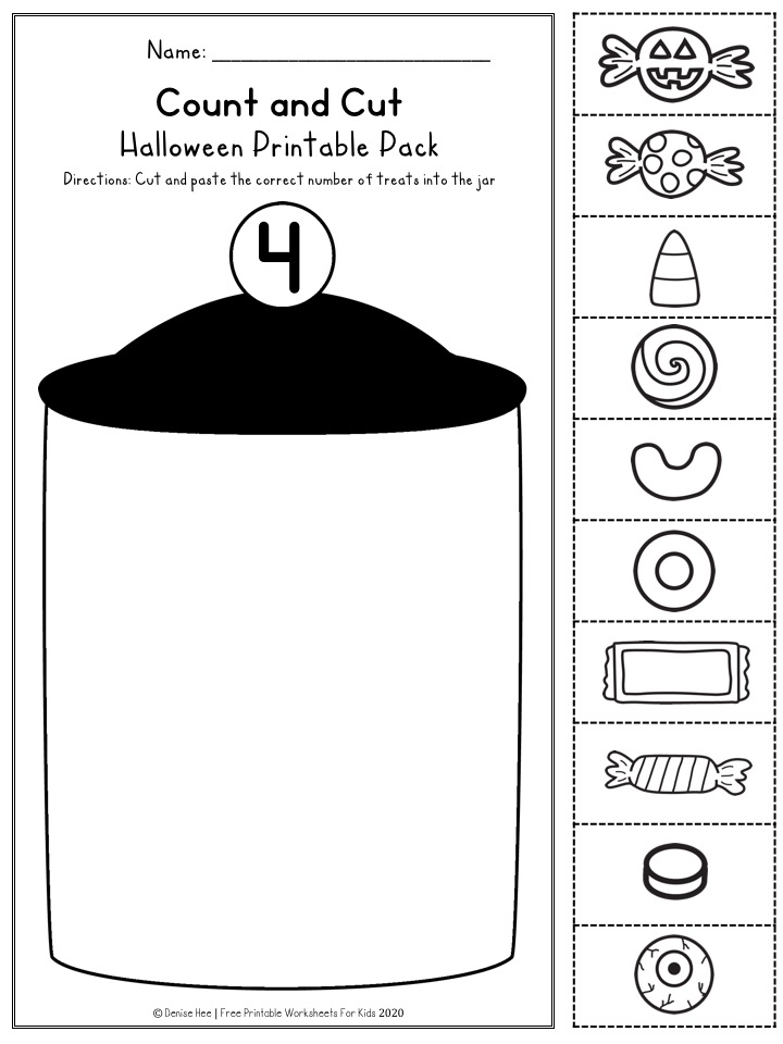 Fun Halloween Printables for Preschool and Kindergarten | Halloween Themed Number Games | Hands On Literacy Homeschool Activities | Kids Classroom Center Ideas and Worksheets #FreePrintableWorksheetsForKids #halloween #october #packet #witch #ghost