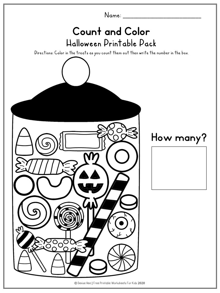 Fun Halloween Printables for Preschool and Kindergarten | Halloween Themed Number Games | Hands On Literacy Homeschool Activities | Kids Classroom Center Ideas and Worksheets #FreePrintableWorksheetsForKids #halloween #october #packet #witch #ghost