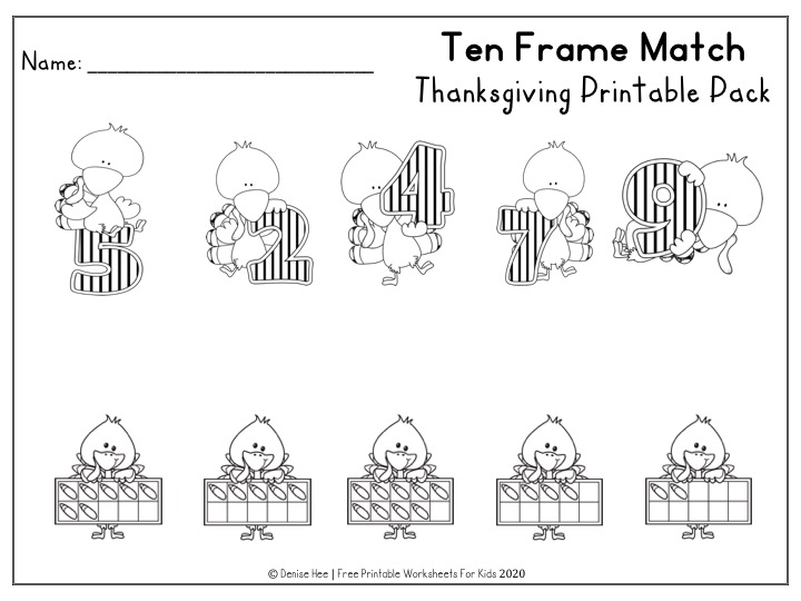 Fun Thanksgiving Printables for Preschool and Kindergarten | Turkey Themed Number Games | Hands On Literacy Homeschool Activities | Kids Classroom Center Ideas and Worksheets #FreePrintableWorksheetsForKids #thanksgiving #november #packet #turkey #pilgrim