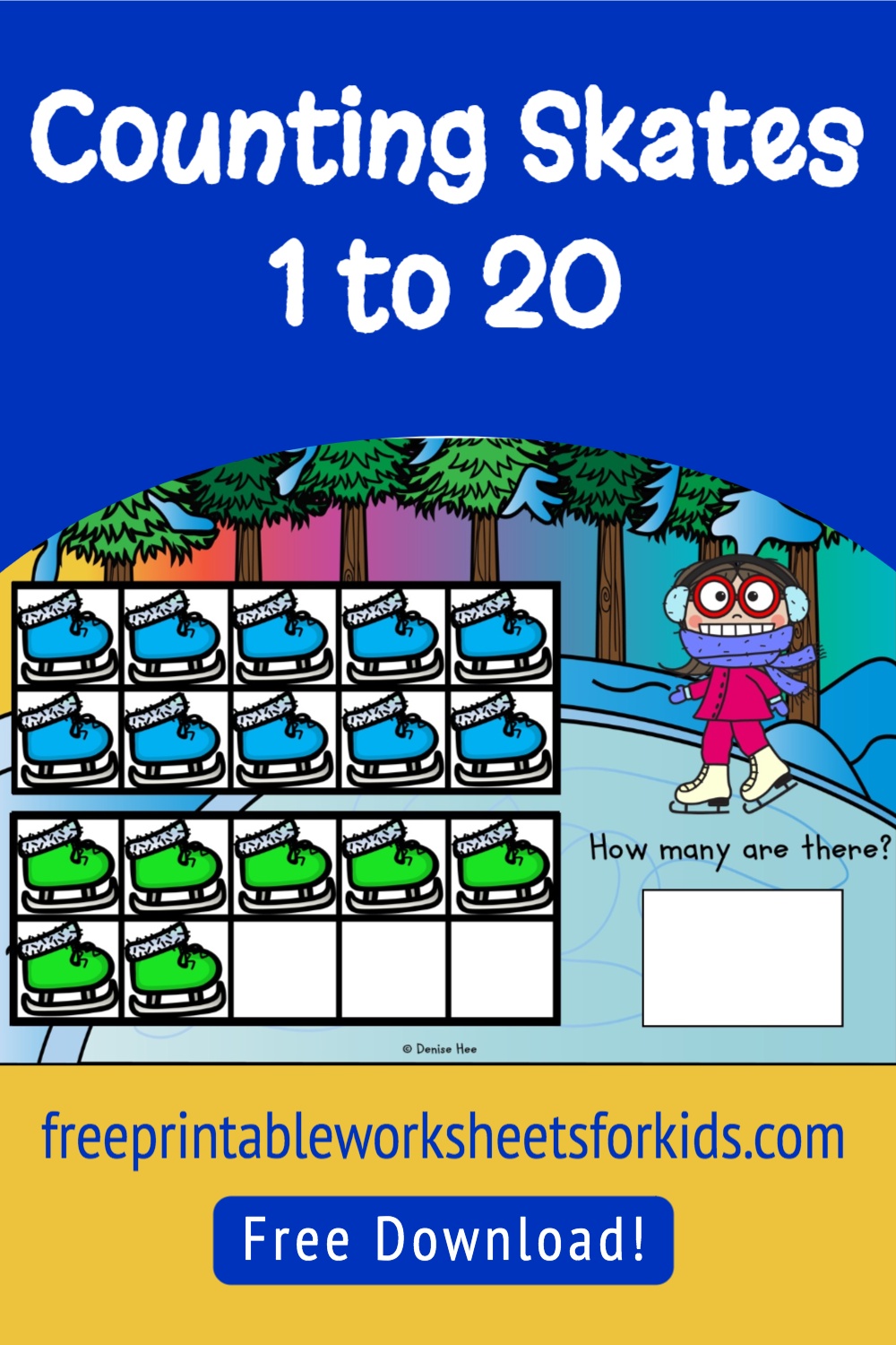 Kindergarten and 1st-grade students will work on counting to 20 and one to one correspondence in this free ice skating activity. Use this as a fun winter math center in your classroom or as a hands-on printable twenty frame game for your homeschool.