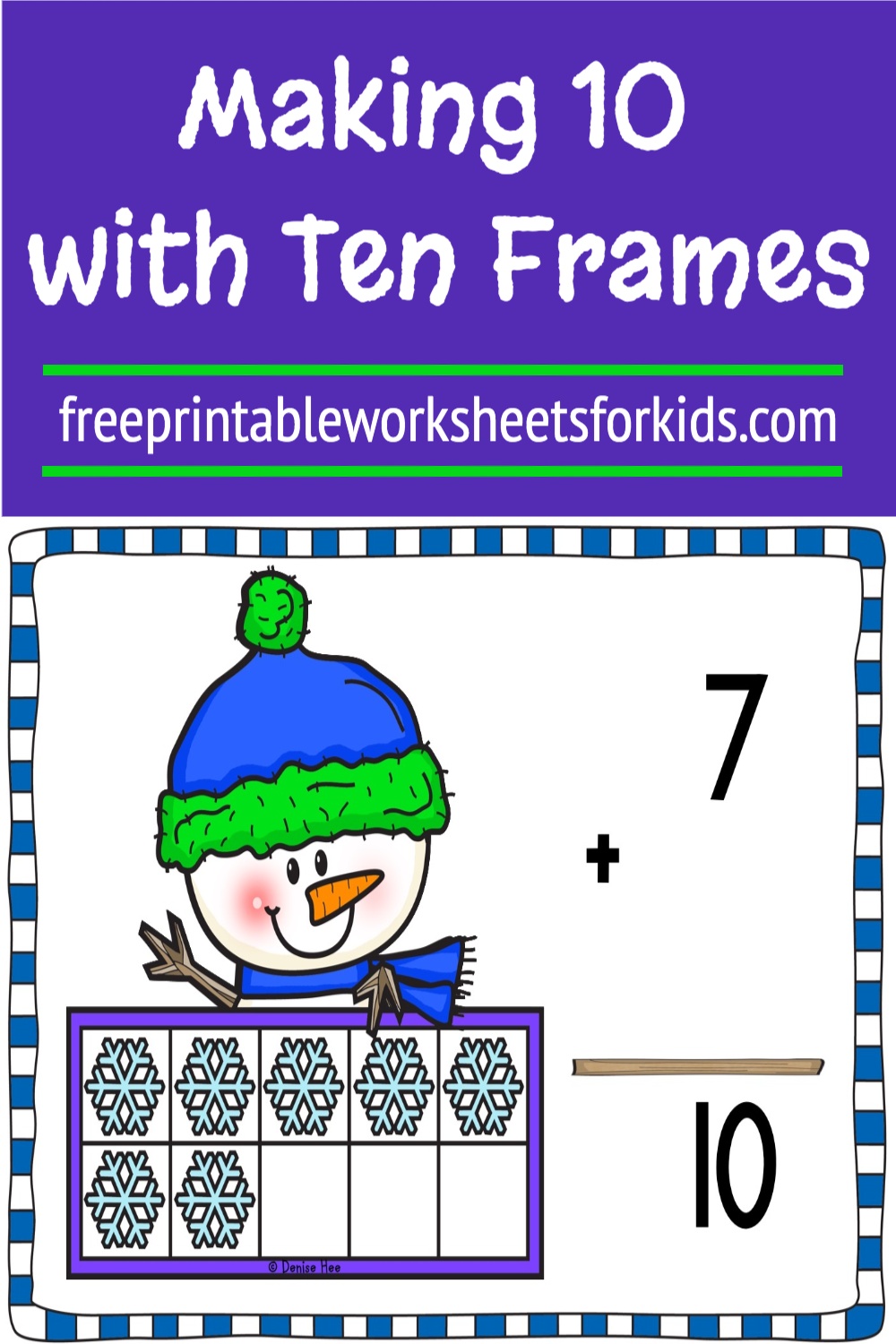 Students in preschool to 1st grade will practice counting, making 10, one to one correspondence, subitizing and writing numbers with these snowman ten frame mats. Use this printable as a fun winter math center in your classroom or as a hands-on addition activity for your homeschooling kids.