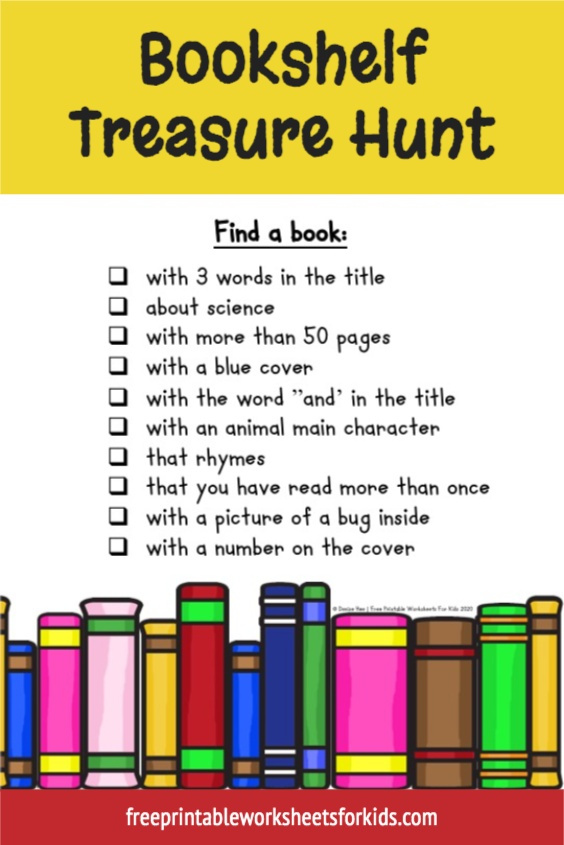 Preschool and kindergarten students will World Book Day activity. Use this printable treasure hunt as a fun literacy game in your classroom or as a hands-on activity to encourage reading for your homeschooling kids. Who will win this bookshelf scavenger hunt?