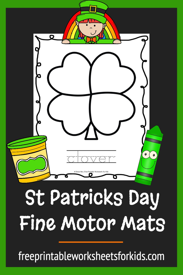 St Patricks Day is a big deal where we live so I designed these preschool fine motor mats. Your students can practice their playdough, coloring or any other crafty skills. This free printable worksheet can also be used for some kindergarten handwriting practice. Combine fine motor strengthening and literacy this March with this no prep activity!