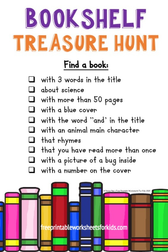 Preschool and kindergarten students will World Book Day activity. Use this printable treasure hunt as a fun literacy game in your classroom or as a hands-on activity to encourage reading for your homeschooling kids. Who will win this bookshelf scavenger hunt?