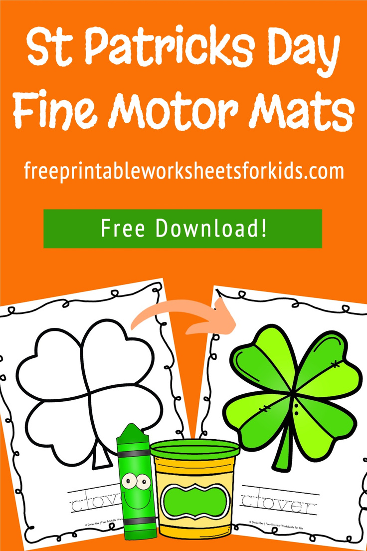 St Patricks Day is a big deal where we live so I designed these preschool fine motor mats. Your students can practice their playdough, coloring or any other crafty skills. This free printable worksheet can also be used for some kindergarten handwriting practice. Combine fine motor strengthening and literacy this March with this no prep activity!