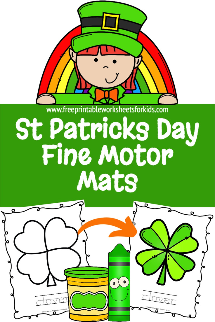 St Patricks Day is a big deal where we live so I designed these preschool fine motor mats. Your students can practice their playdough, coloring or any other crafty skills. This free printable worksheet can also be used for some kindergarten handwriting practice. Combine fine motor strengthening and literacy this March with this no prep activity!