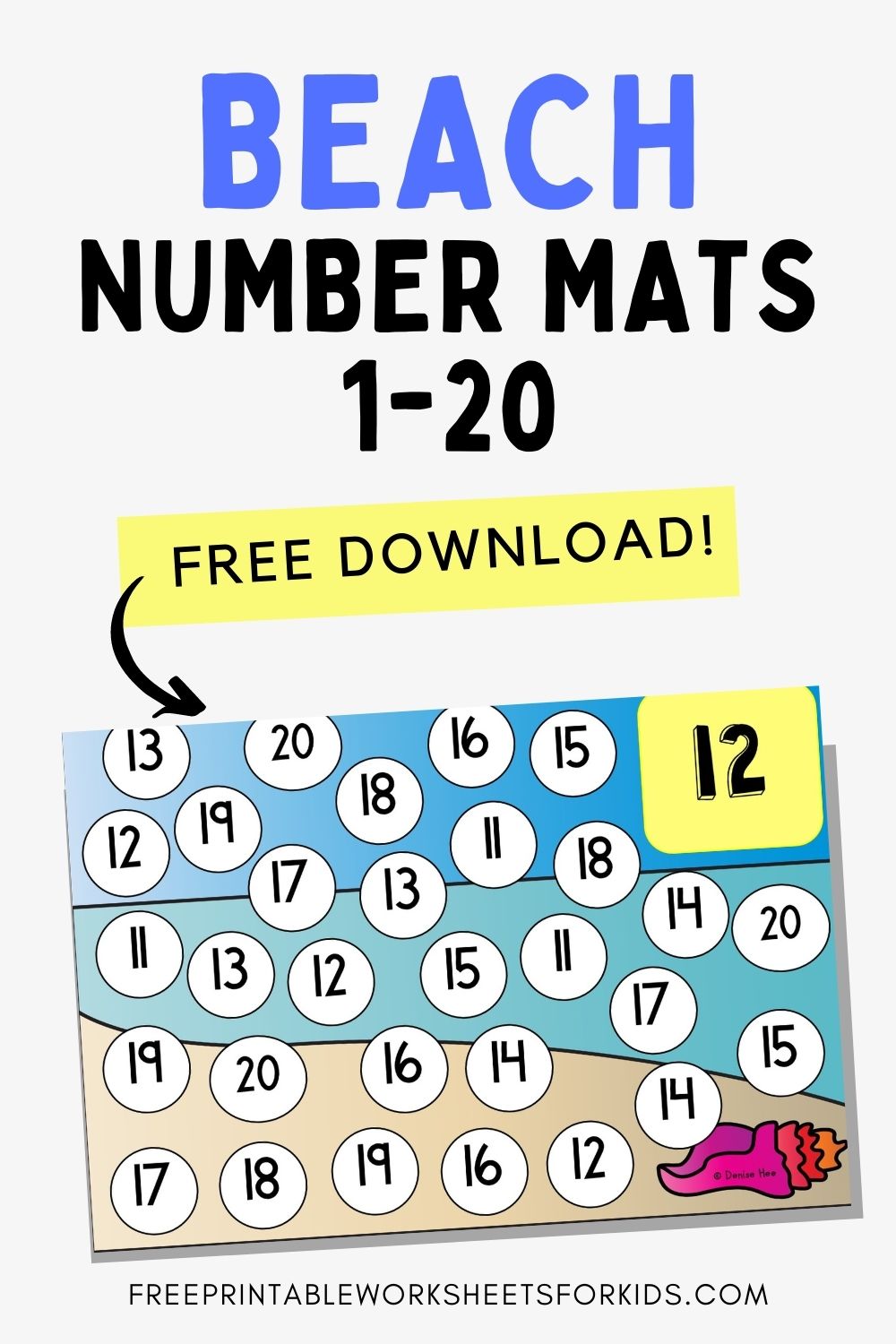 Looking forward to summer vacation already? This preschool math center is perfect for getting your students excited about going to the beach. It focuses on number recognition to 20 so you can differentiate it as you need or even use it with kindergarten students. You can set up this fun free printable for an individual or for small groups.