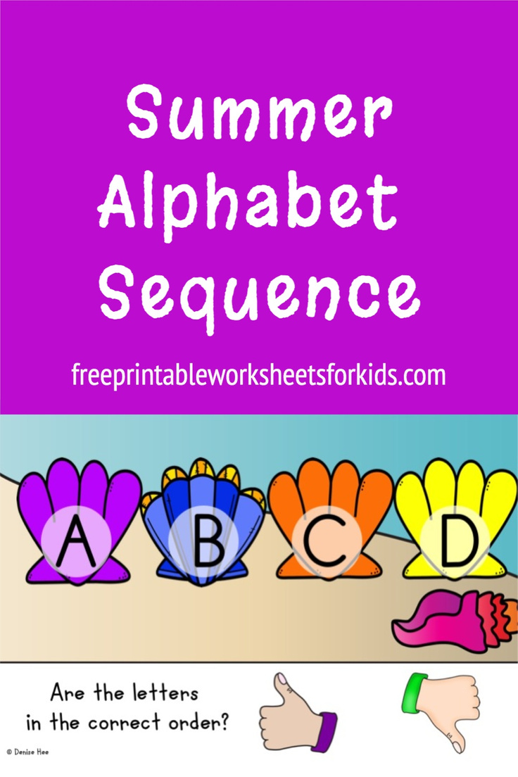 Students will love this new summer literacy center. Use this seashell theme printable to master alphabet order and sequencing. These simple task cards require just a thumbs up or down response and are perfect for your preschool or kindergarten kids.