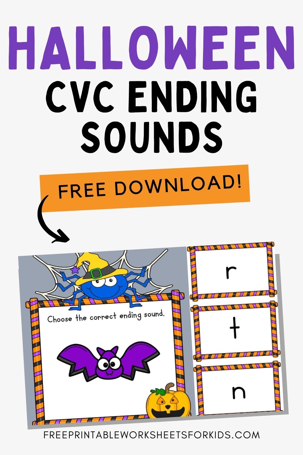 Halloween CVC Ending Sound Clip Cards