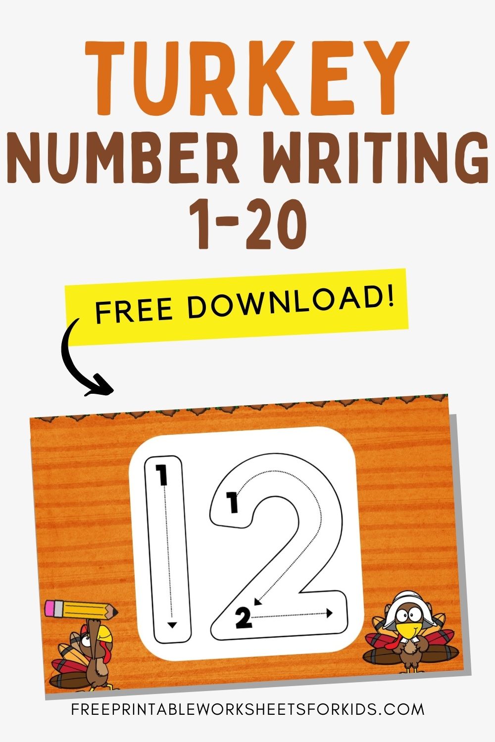 writing numbers 1 to 20 thanksgiving turkey theme