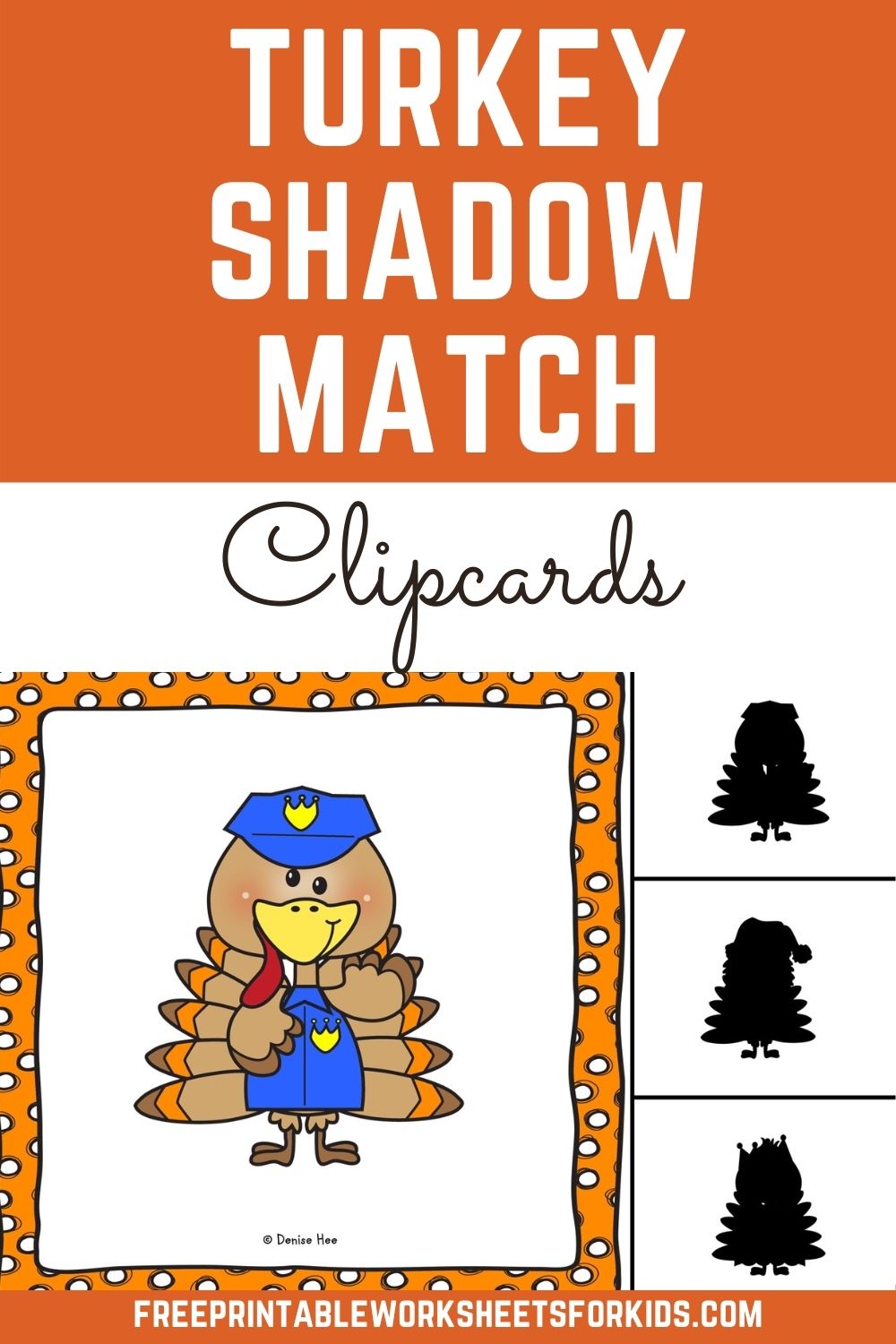 turkey shadow matching clip cards