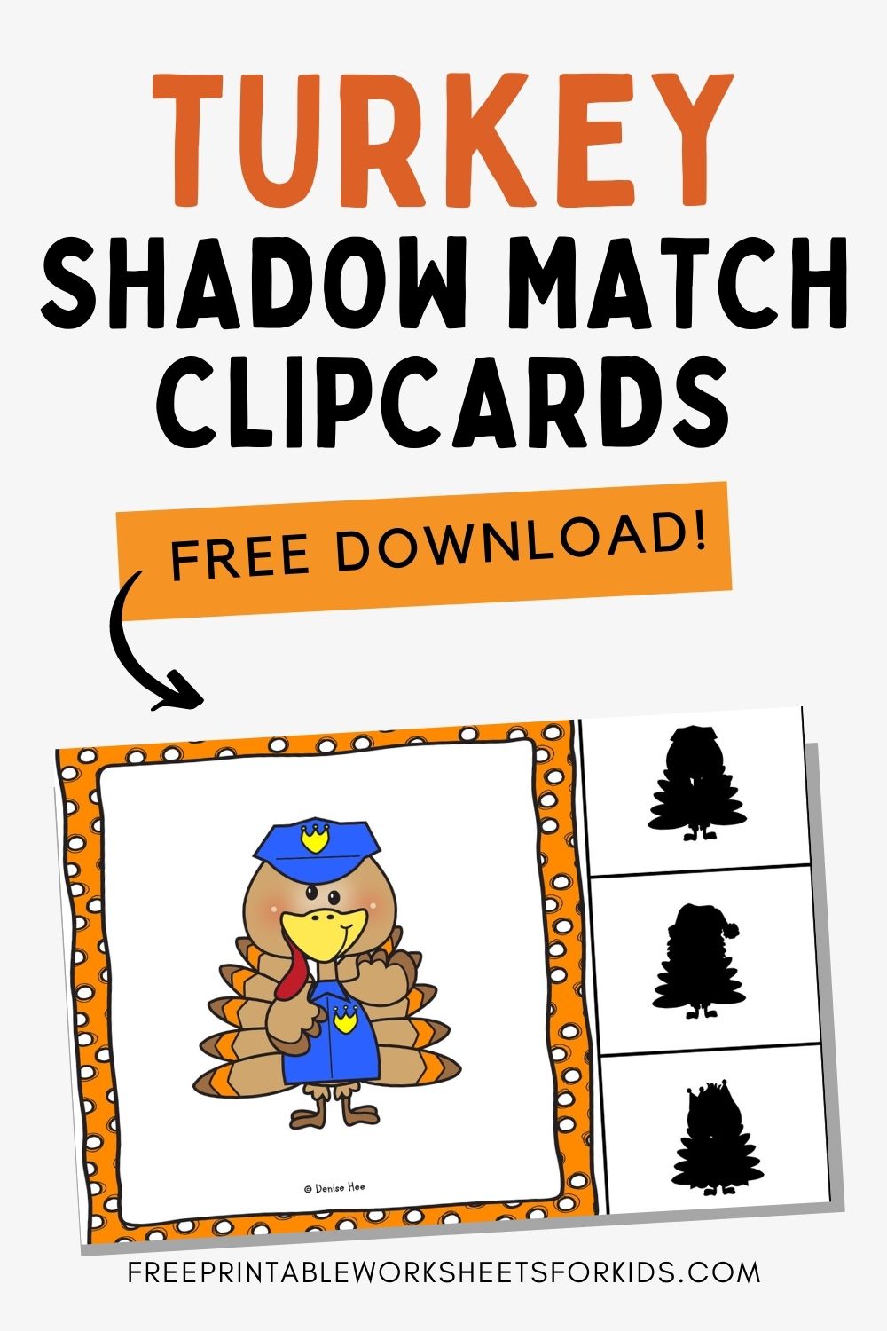 turkey shadow matching clip cards