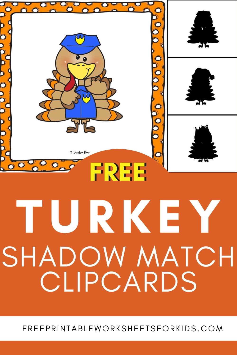 turkey shadow matching clip cards