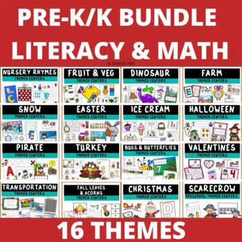 math and literacy themed center bundle