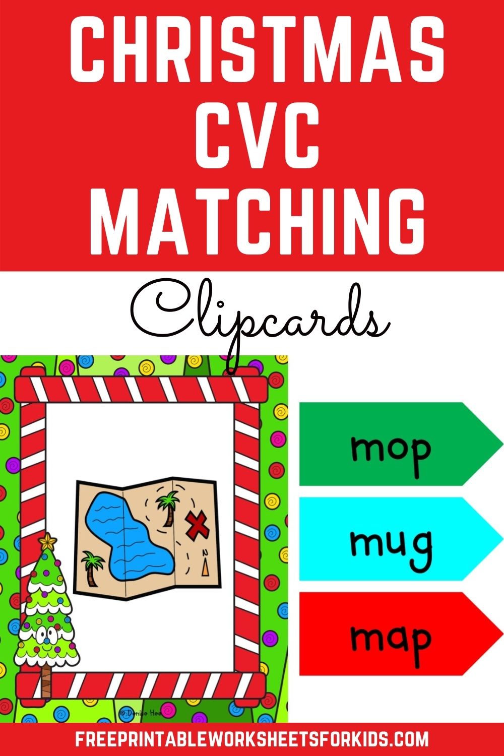 This fun Christmas printable activity can be used as a simple yet effective early reading center. In this free CVC printable activity students look at each of the pictures and find a match from the three words listed by the side. These Christmas CVC words activity comes ready to print and play!