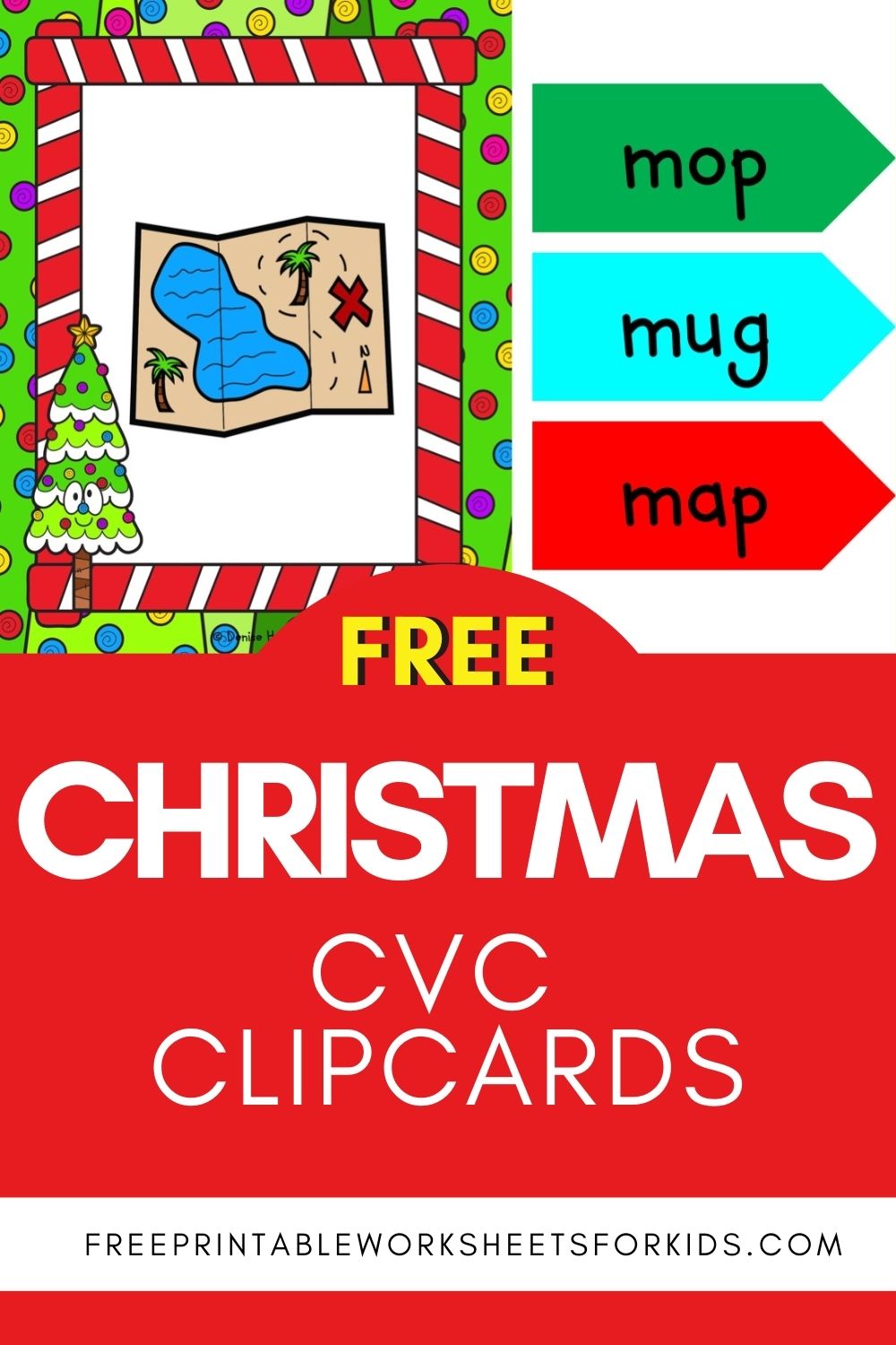 This fun Christmas printable activity can be used as a simple yet effective early reading center. In this free CVC printable activity students look at each of the pictures and find a match from the three words listed by the side. These Christmas CVC words activity comes ready to print and play!