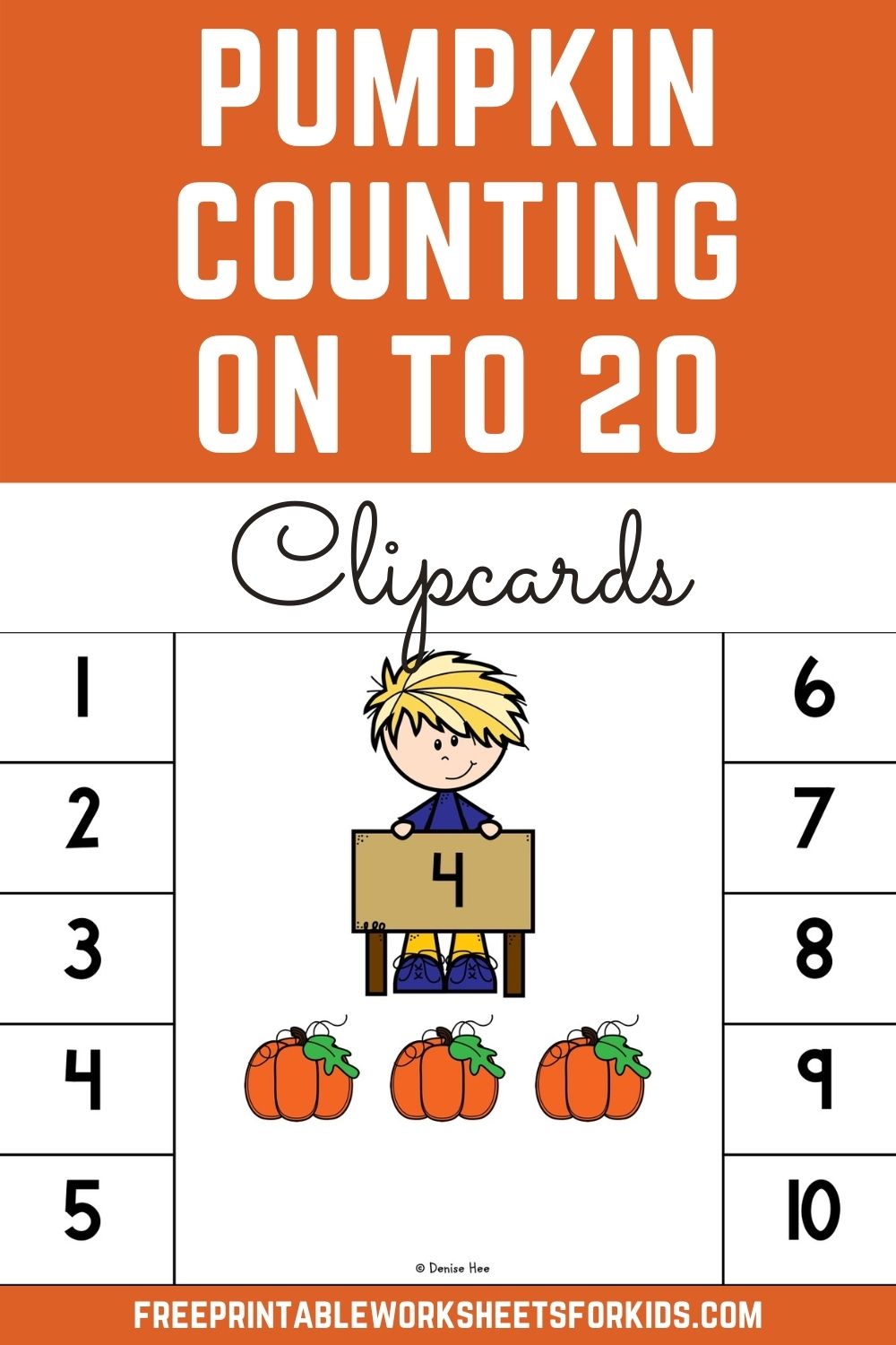 Counting On to 20 Pumpkin Math Clip Cards