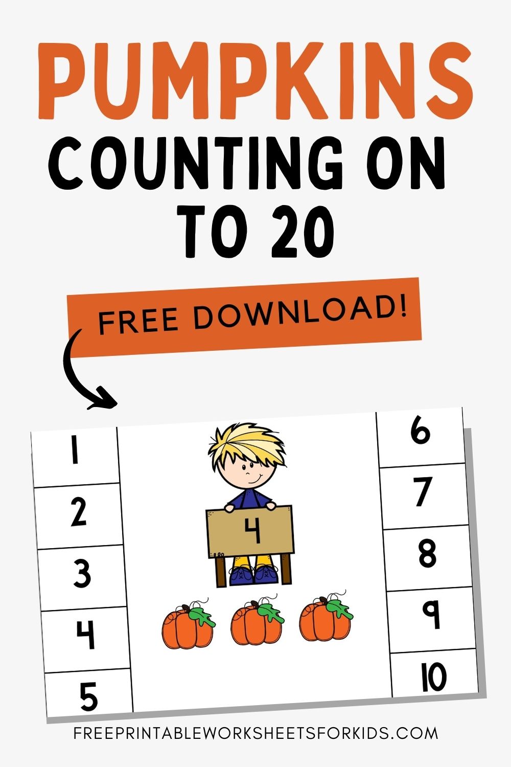 Counting On to 20 Pumpkin Math Clip Cards