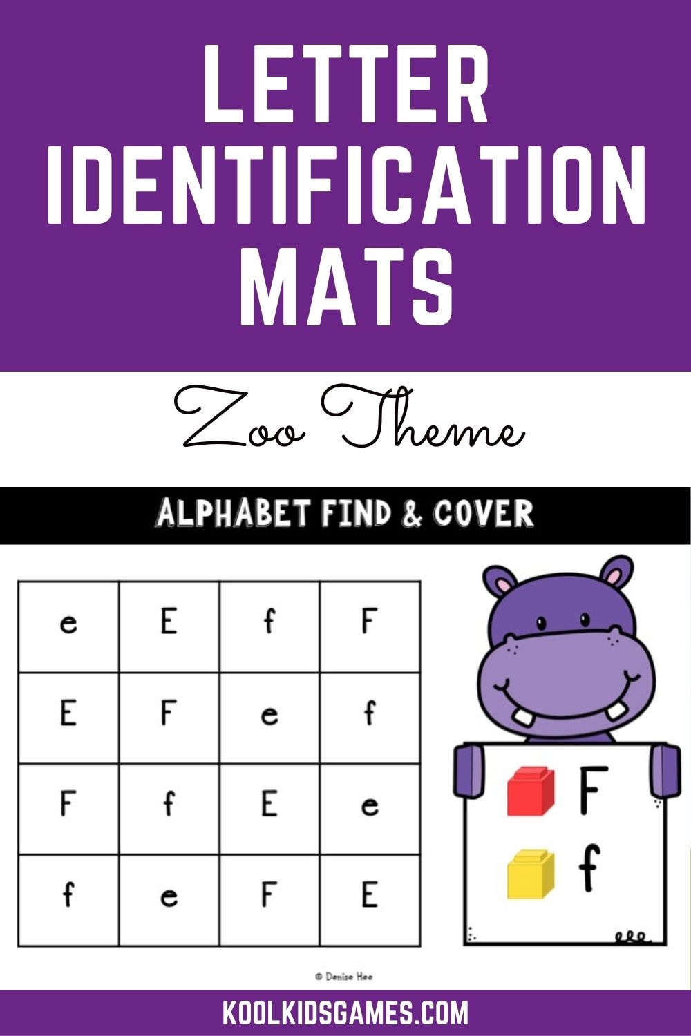 These fun printable alphabet games make for an excellent no-prep zoo theme literacy center. Each page has both uppercase and lowercase letters and a cute hippo who needs help to find the letter using a unifix cube.